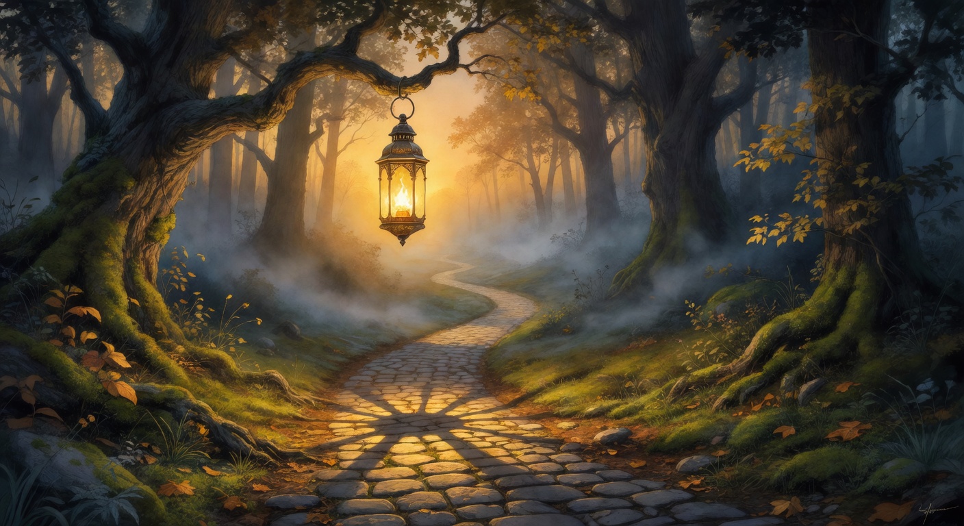 Lantern on path